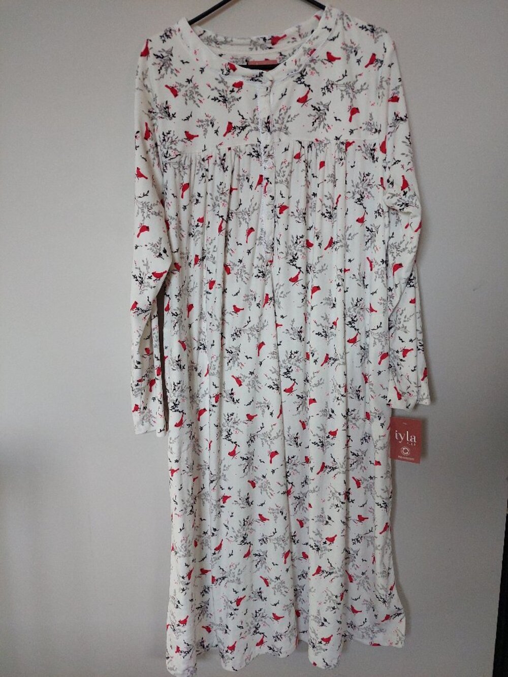Iyla brand nightgown Velvet Fleece Red Cardinal Bird Print Size 3X